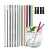 Reusable Short Small Silicone 5.5" &Metal 6" Stainless Steel Stirrer Drinking Straws Set For Coffee/Moscow Mule Mug, Cocktail Lowball Glasses, Kids Toddler Baby Cup, Wine Tumbler,Bar-With Silicone Tip