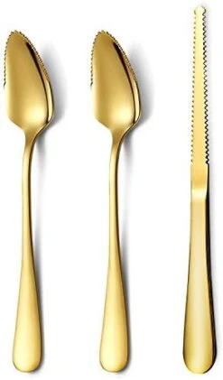 Gold Grapefruit Spoons 5 Pieces Set, 4 Stainless Steel Grapefruit Spoon And 1 Grapefruit Knife With Titanium Plating, Grapefruit Utensil Set, Serrated Edges Spoon Pack Of 5 (Gold) -KitchenAid Shop 417NKp6YrdL. AC