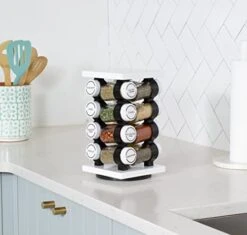 Orii Spice Rack 16 Jar Rotating Counter Top Spice Organizer With Spices Included - White Space Saving Carousel Tower Organizer & Airtight Glass Jars For Kitchen Spices, Free Spice Refills For 5 Years -KitchenAid Shop 417UHE1c59L