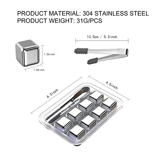 Stainless Steel Ice Cubes For Chilled Whiskey - Reusable Set Of 8 With Tongs - Keep Your Drinks Cold Without Diluting 5 Stainless Steel Ice Cubes For Chilled Whiskey - Reusable Set Of 8 With Tongs - Keep Your Drinks Cold Without Diluting - Image 3