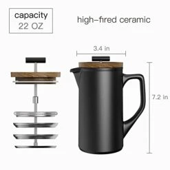 Ceramic French Press Coffee Maker, 22 Ounce French Press Coffee With Walnut Wood Lid, Premium Triple Filters Food Grade Stainless Steel For Good Coffee And Tea, Black -KitchenAid Shop 4186km70pUL