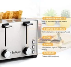 Toaster 4 Slice, Stainless Steel Toaster With Extra Wide Slots, Bagels, Defrost, Cancel Function, Dual Independent Control With 6 Shade Settings, Smart Pop-Up, Removable Crumb Trays -KitchenAid Shop 418G6uNPJRL