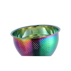 Rice Washing Bowl, Stainless Steel Versatile 3-In-1 Colander And Kitchen Strainer With Side Drainers For Rice, Vegetables & Fruit - Iridescent