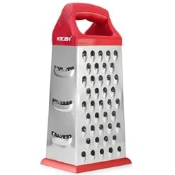 Hef Grater, Professional 4-Sided Cheese Grater With Handle, Stainless Steel Food Grater For Ginger, Potato, Garlic, RED