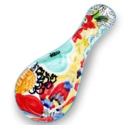 Olorful Hand Painted Spoon Rest - Ceramic Large Spoon Holder For Kitchen Counter Stove Top, Dishwasher Safe, Multicolor (1 Pack)
