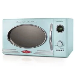 Retro Countertop Microwave Oven, 0.9 Cu. Ft. 800-Watts With LED Digital Display, Child Lock, Easy Clean Interior, Cu.Ft, Aqua