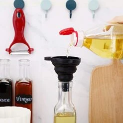 4 Pack Vinegar Cruet Olive Oil Glass Bottle, Square Tall Glass Bottle Set With Stainless Steel Bottle Spout Pourer, Foldable Silicone Funnel, Waterproof Label Sticker And Chalk Marker For Home Kitchen -KitchenAid Shop 418aLUzk9EL