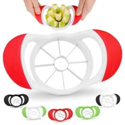 8 Blade Apple Slicer And Corer - Easy Grip Apple Cutter With Stainless Steel Blades - Fast Usage Apple Corer And Slicer Tool That Saves Time & Effort (Cherry Red & White)