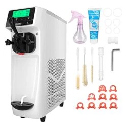 Commercial Ice Cream Maker Machine For Home,3.2 To 4.2 Gal/H Soft Serve Machine,Single Flavor Ice Cream Maker,1050W Countertop Soft Serve Ice Cream Machine With 1.6 Gal Tank,LED Panel,