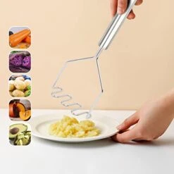 Potato Masher, Stainless Steel Potato Smasher Metal Wire Utensil For Bean, Avocado, Egg, Mini Mashed Potatoe, Banana & Other Food (Wavy Design, Silver) -KitchenAid Shop 41969qreSwL