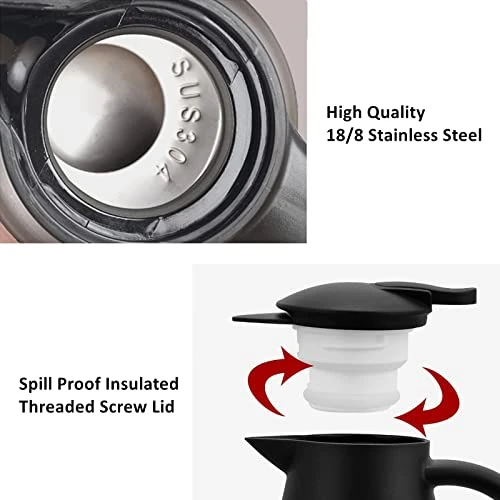 Coffee Carafe For Keeping Hot,68oz/2L Thermal Carafe For Hot Liquids,Insulated Coffee Thermos Carafe,Stainless Steel Thermal Pot Flask,Dual Wall Insulated Water Tea Beverage Dispenser & Cleaner Brush 4 Coffee Carafe For Keeping Hot,68oz/2L Thermal Carafe For Hot Liquids,Insulated Coffee Thermos Carafe,Stainless Steel Thermal Pot Flask,Dual Wall Insulated Water Tea Beverage Dispenser & Cleaner Brush - Image 2