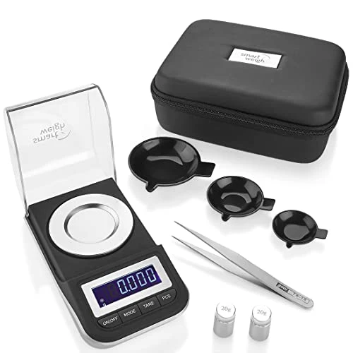 50g X 0.001 Grams, Premium High Precision Digital Milligram Scale, Includes Tweezers, Calibration Weights ,Three Weighing Pans And Case 3 50g X 0.001 Grams, Premium High Precision Digital Milligram Scale, Includes Tweezers, Calibration Weights ,Three Weighing Pans And Case