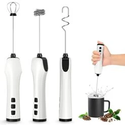 Milk Frother Handheld, BEAUTLIFE Rechargeable Electric Whisk Coffee Frother Mixer With 3 Stainless Whisk, Adjustable Speed Mini Foamer Maker Blender For Coffee Latte Cappuccino Matcha Chocolate, White