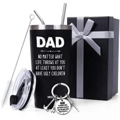 Dad Tumbler Gifts For Dad From Daughter Son - 20oz Stainless Steel Double-walled Insulated No Matter What Ugly Children Travel Mug Christmas, Birthday, Father's Day Gift Set With Lid & Straw
