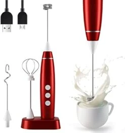 Milk Frother Handheld For Coffee Lattes Electric Foam Maker With 3 Whisks 3 Speed Rechargeable Drink Mixer Beater For Bulletproof Coffee Cappuccino Frappe Matcha (Black3.0) -KitchenAid Shop 41A38pl19zL. AC
