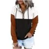 VODMXYGG Women Casual Fashion Long Sleeve Pullover Color Block Hoodies Drawstring Button Down Sweatshirt With Pocket