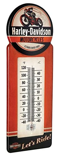 Harley Davidson Tin Thermometer, Vintage H-D Motorcycle Metal Design HDL-10098