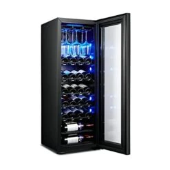 GENERIC 30 Bottles Wine Cooler Refrigerator With Cup Holder Freestanding Wine Cellar For Red, White, Champagne Or Sparkling Wine Countertop Wine Fridge Digital Temperature Control Fridge Tempered Glass Door