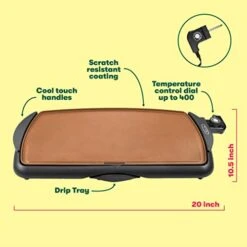 Bella Electric Ceramic Titanium Griddle, Make 10 Eggs At Once, Healthy-Eco Non-stick Coating, Hassle-Free Clean Up, Large Submersible Cooking Surface, 10.5" X 20", Copper/Black -KitchenAid Shop 41ADrRkwyJL