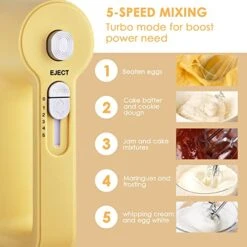 REDMOND Electric Hand Mixer, 5-Speed Hand Mixer With Measuring Storage Case, Kitchen Handheld Mixer Includes Dough Hooks, Whisk And Beaters For Cream, Cake, Cookies, Eggs 250W Hand Mixer With Measuring Box, HM018 Yellow -KitchenAid Shop 41ADyryrOwL