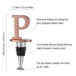 Wine And Beverage Bottle Stopper With Rose Gold Finish-Perfect Presents/Gift Idea For Valentines Day, Mothers Day, Fathers Day, Thanksgiving Day,P-Initial (Letter P)