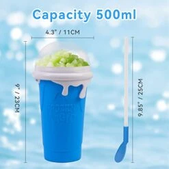 QCLTY Slushy Maker Cup, DIY Homemade Slushy Squeeze Cup 500ML- TIK TOK Quick Frozen Magic Cup Double Layer Squeeze Slushie Cup With Lid & Straw For Milk Shake, Smoothies, Ice Cream (Blue) -KitchenAid Shop 41APlWzEFiL