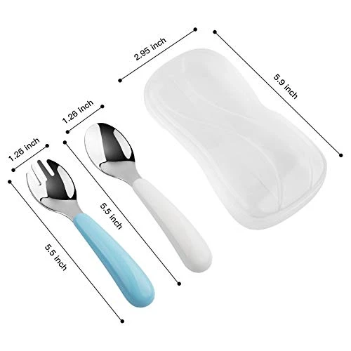 2 Set Toddler Utensils, Toddler Forks And Spoons, Stainless Steel Toddler Silverware Set, Designed For Self Feeding Flatware Set With Travel Carrying Cases BPA Free (White & Aqua) 4 2 Set Toddler Utensils, Toddler Forks And Spoons, Stainless Steel Toddler Silverware Set, Designed For Self Feeding Flatware Set With Travel Carrying Cases BPA Free (White & Aqua) - Image 2