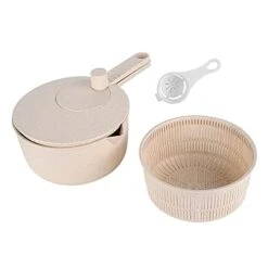 Salad Spinner, Manual Fruit Vegetable Dryer With Bowl And Lockable Colander Basket Vegetables Rice Washing Tool For Kitchen, Cooking(Beige)