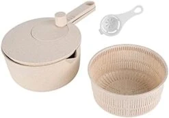 Salad Spinner, Manual Fruit Vegetable Dryer With Bowl And Lockable Colander Basket Vegetables Rice Washing Tool For Kitchen, Cooking(Beige) -KitchenAid Shop 41AcguxVh8L. AC