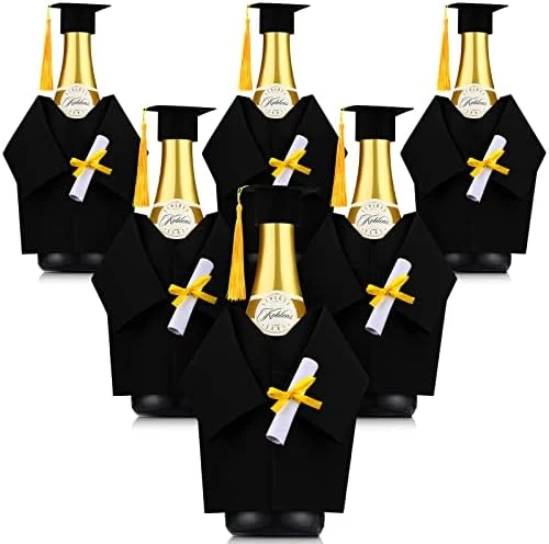 6 Pieces Graduation Wine Coat Bottle Covers Sets, Felt Graduation Gown And Bottle Toppers Doctoral Cap With Tassels Suit For Wine Or Champagne Bottle, Wine Gift Bags For Graduation Party Decor (Black) 10 6 Pieces Graduation Wine Coat Bottle Covers Sets, Felt Graduation Gown And Bottle Toppers Doctoral Cap With Tassels Suit For Wine Or Champagne Bottle, Wine Gift Bags For Graduation Party Decor (Black) - Image 8
