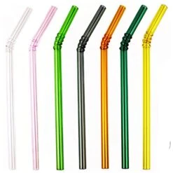 Colored Reusable Glass Straws, 8.7" X 8 Mm Healthy Straw For Beverages Tea Coffee, ECO Friendly - BPA Free, Pack Of 7 With 2 Cleaning Brush