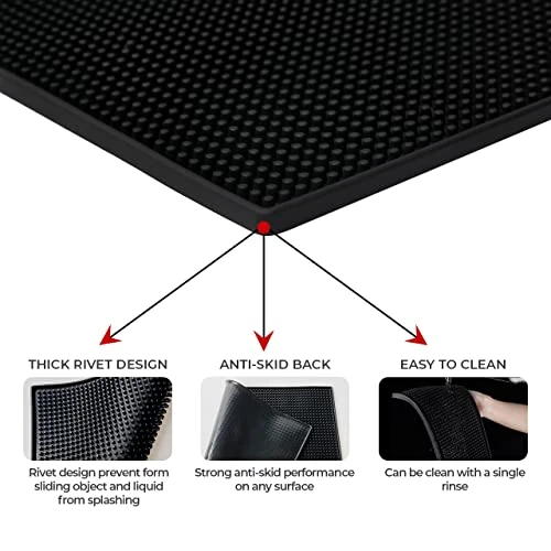 WISHMART | Black Bar Mats Set Of 2 (18x12 Inches) | Drying, Durable And Stylish Spill Mats For Bars, Restaurants, Coffee Shops, Bar Mats For Countertop And Table Top, Non-Spill & Non-Toxic Mats 4 WISHMART | Black Bar Mats Set Of 2 (18x12 Inches) | Drying, Durable And Stylish Spill Mats For Bars, Restaurants, Coffee Shops, Bar Mats For Countertop And Table Top, Non-Spill & Non-Toxic Mats - Image 2