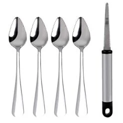 Grapefruit Spoons, JUSTDOLIFE Grapefruit Dessert Spoons Stainless Steel Half Serrated Citrus Fruit Vintage Dessert Spoons Gift For Kitchen (5 Pack)