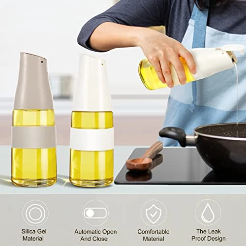 17oz Glass Olive Oil Dispenser, Oil And Vinegar Dispenser Set With Stainless Steel Pourers, Weighted Pourer, Drip Free Spout Oil Dispenser Bottle For Kitchen(White + Grey) 3 17oz Glass Olive Oil Dispenser, Oil And Vinegar Dispenser Set With Stainless Steel Pourers, Weighted Pourer, Drip Free Spout Oil Dispenser Bottle For Kitchen(White + Grey)