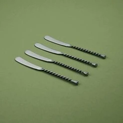 4-Piece Knife Set-Silver Tear Collection Polished/Matte Stainless Steel Spreaders, Cheese And Butter Spreading Knives, Dishwasher Safe