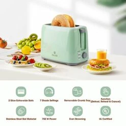 ILER 2 Slice Toaster, 1.3 Inches Wide Slot Bagel Toaster With 7 Shade Settings And Double Side Baking, Compact Bread Toaster With Removable Crumb Tray, Defrost Cancel Function Green -KitchenAid Shop 41BGy07s8eL