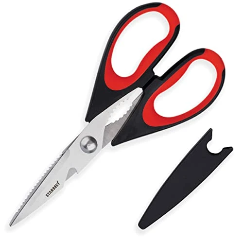 Heavy Duty Kitchen Shears – 6 In 1 Stainless Steel Ultra Sharp Poultry Scissors - Can Also Be Used As Beer Opener, Bottle Opener, Nut Cracker, Fish Scale Shaver & Floral Scissors (Red) 3 Heavy Duty Kitchen Shears – 6 In 1 Stainless Steel Ultra Sharp Poultry Scissors - Can Also Be Used As Beer Opener, Bottle Opener, Nut Cracker, Fish Scale Shaver & Floral Scissors (Red)