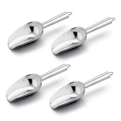 Mini Scoop, E-far 3 Ounce Stainless Steel Kitchen Utility Scoops, Ideal For Candy/Ice Cube/Flour/Sugar/Coffee Bean/Protein Powder, Food Grade & Anti Rust, Easy Clean & Dishwasher Safe (4 Pack)