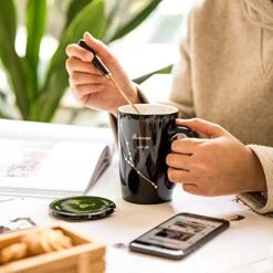 -15oz Scorpio Coffee Mug With Long Handle Spoon Lid Birthday Gift Ceramic Creative Constellation Zodiac Capacity Tea Cup For Cocoa Water Milk Juice (Scorpio-Black Gold) -KitchenAid Shop 41Bm3vfvQZL