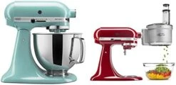 KitchenAid KSM150PSAQ Artisan Series 5-Qt. Stand Mixer With Pouring Shield - Aqua Sky & KSM2FPA Food Processor Attachment, Dicing Kit, Silver -KitchenAid Shop 41BntHop4nL. AC