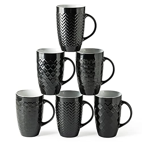 Large Coffee Mugs Set Of 6, 22oz Ceramic Tall Coffee Mugs Set With Textured Geometric Patterns For Latte/Tea/Beer/Hot Cocoa, Dishwasher & Microwave Safe, Black 3 Large Coffee Mugs Set Of 6, 22oz Ceramic Tall Coffee Mugs Set With Textured Geometric Patterns For Latte/Tea/Beer/Hot Cocoa, Dishwasher & Microwave Safe, Black