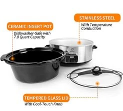 Slow Cooker 7 Quart Crock Digital Programmable With Clip-tight Lid For Easy Transport Stainless Steel Set Silver -KitchenAid Shop 41C4XGnakoS