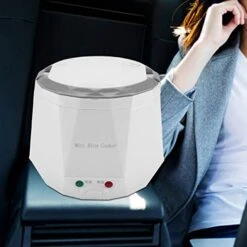 1.3 L Electric Portable Multifunctional Rice Cooker Non-stick Pot Keep Warm Food Steamer For Cars Home Student Dormitory For 1-2 People 12V 100W (White)