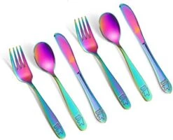 6 Pieces Toddler Utensils Kids Rainbow Silverware Stainless Steel Kids Utensils Forks And Spoons, Metal Childrens Safe Flatware Child Cutlery Set, Dishwasher Safe -KitchenAid Shop 41CDFQlMxUL. AC