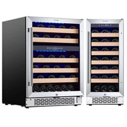 24" & 15" Wine Cooler Refrigerator,Side-by-Side Dual Zone Wine Fridge Refrigerator Fits Large Bottles Keep Consistent Temperature Low Noise Reversible Glass Door, Hold 79 Bottles