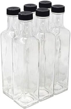 Nicebottles - Clear Glass Quadra Bottles, 250ml, Black Caps (8.5 Fl Oz) - Case Of 12