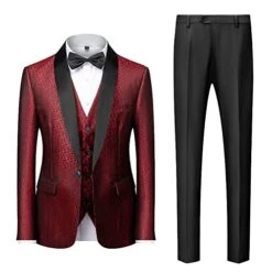 Men's Jacquard Wedding Suit Set Shawl Lapel Slim Fit 3 Pieces Set Plus Size Tuxedo Set