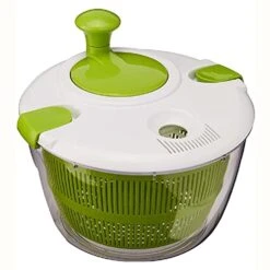 Manual Salad Spinner Fruits And Vegetable Washer With Clear Serving Bowl Colander Basket Smart-Lock Lid Easy Drain System Non-Slip Base Washes Dries & Dresses Lettuce Vegetables & Fruit (Green)