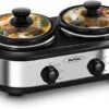 Dual Pot Slow Cooker, 2 Pot Small Mini Crock Buffet Server And Warmer, Double Pot Buffet Food Warmer Adjustable Temp Lid Rests Stainless Steel, Total 2.5 Quarts
