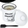 Bacon Grease Container With Strainer Rustic Farmhouse Ceramic Bacon Fat Container Bacon Grease Keeper With Food-Grade Silicone Spatula For Mom
